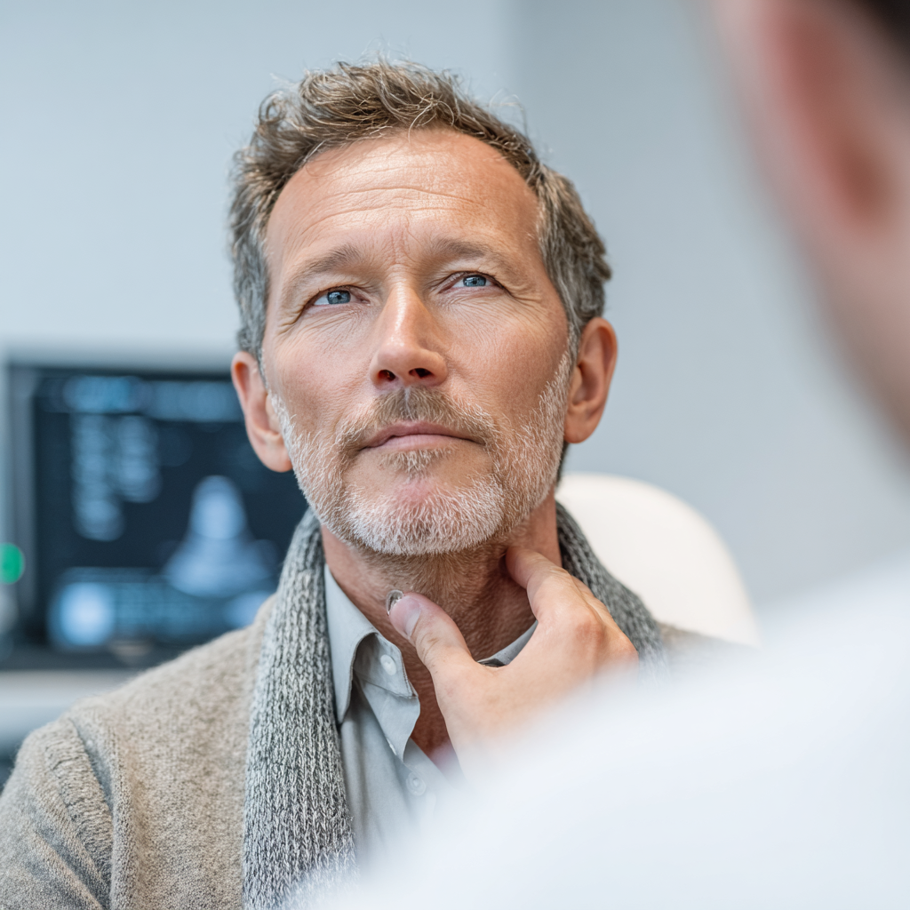 Ein Mann ist bei der Nachsorge nach Schilddrüsenkarzinomen